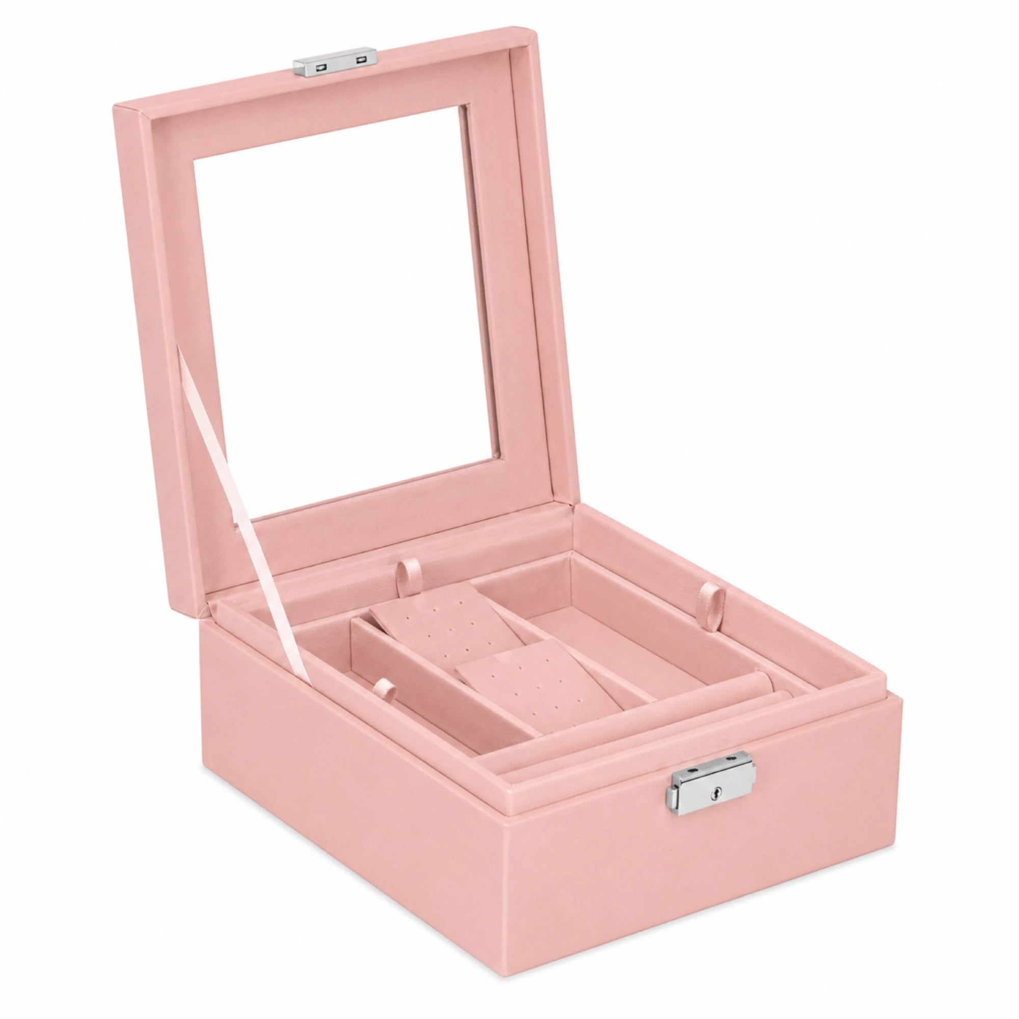 Pink jewelry box with glass lid 