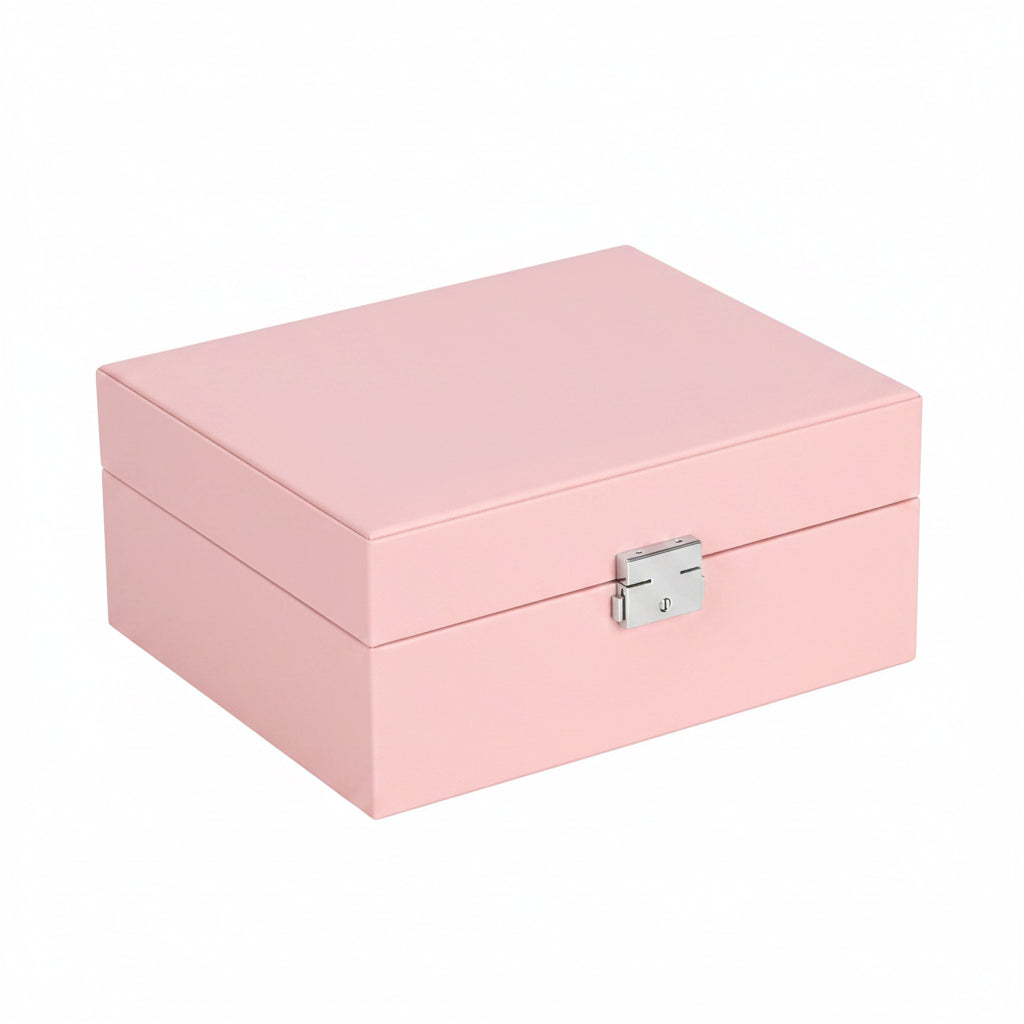 Pink jewelry box with a silver clasp 